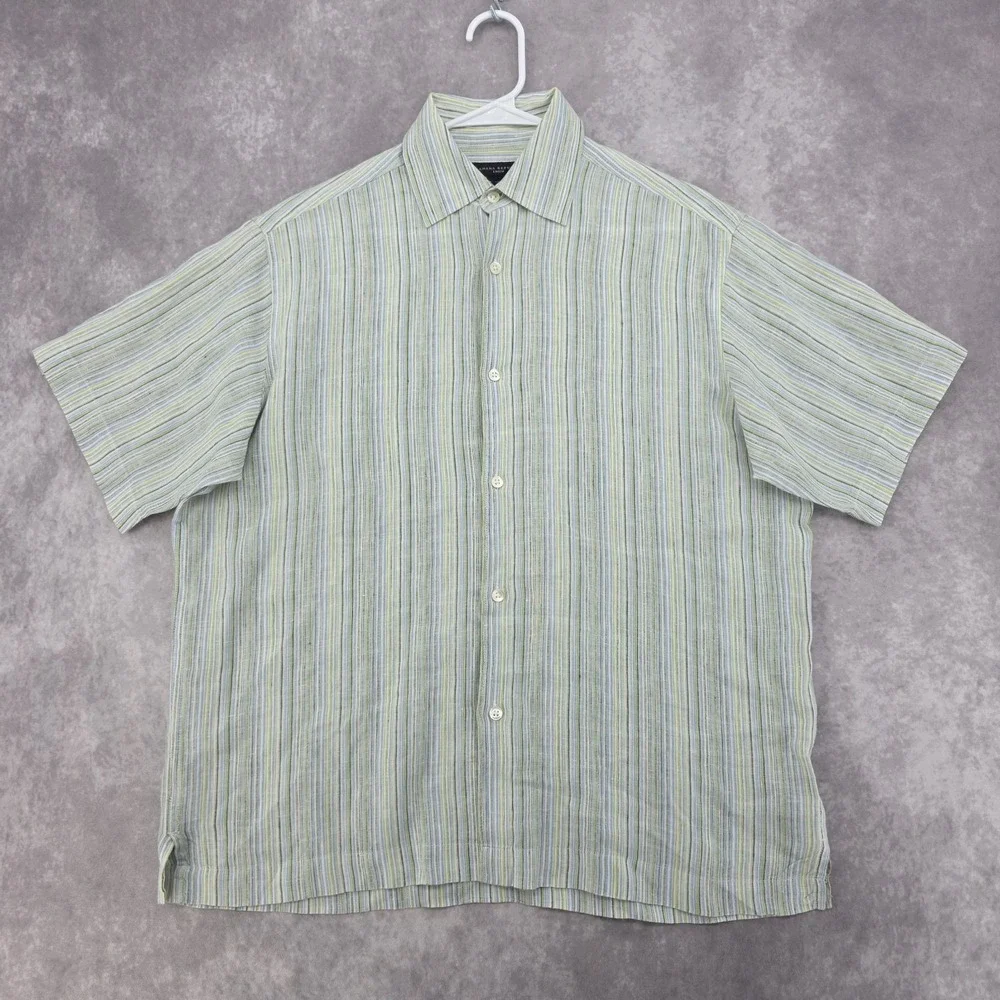 Banana Republic 100% Linen Shirt Mens Small Stripe Short Sleeve Casual Resort